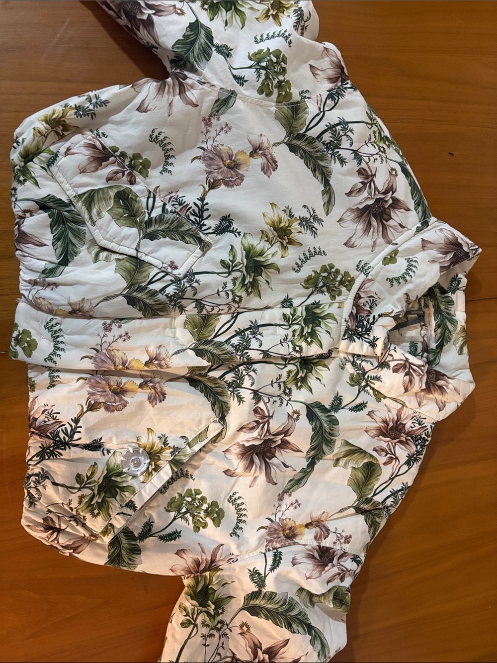 Anthropologie Cream Floral Puffer Jacket